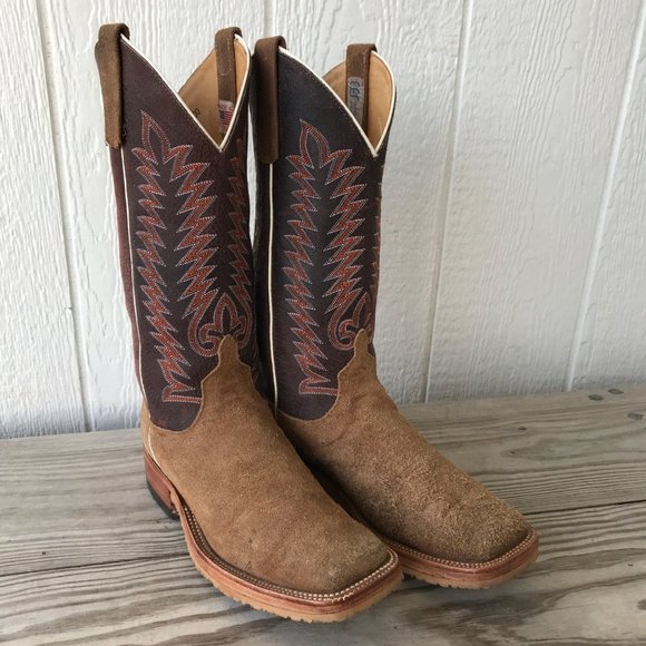 Anderson Bean Other - Anderson Bean Tan Roughout and Rust Mens Leather Cowboy Western Boots 8 D USA